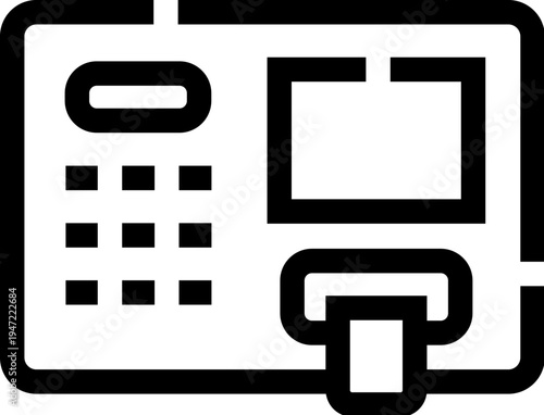 Automated teller machine icon providing secure access to personal finances, enabling cash withdrawals, deposits, and banking transactions using a keypad and screen for convenient service