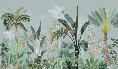 Custom Printing 3D Nature Flower Tropical Palm Paradise Decoration Wallpaper