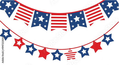 patriotic bunting and stars with American flag designs for holiday decor.