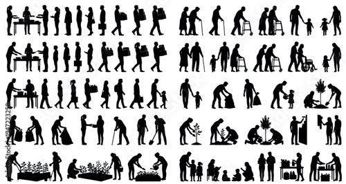 Volunteers Community Helpers Silhouette  Pack. Editable Vector Illustration. featuring vector, silhouette, people, human, activity, illustration, graphic, icon, set, collection, diverse, life more.