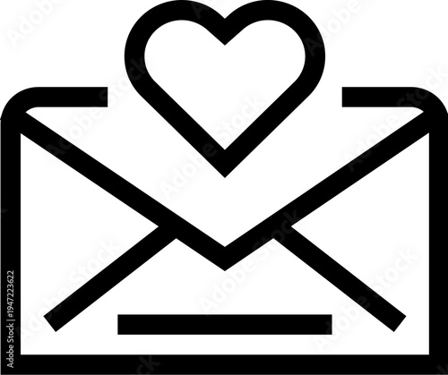 Love message icon depicting a closed mail envelope with a heart symbol emerging from its top flap, symbolizing romance, affection, and direct communication of feelings and passionate expressions