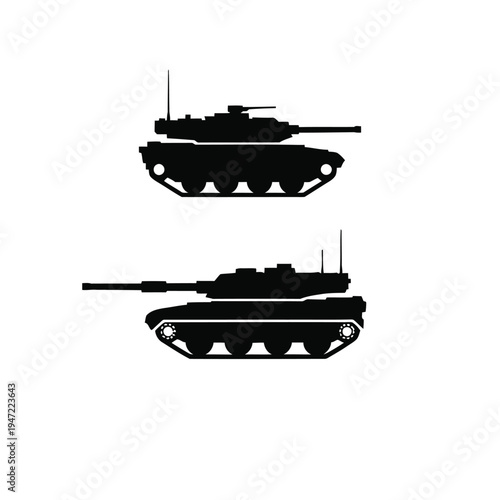 Military tank silhouettes facing opposite directions on a white background minimalist graphic design