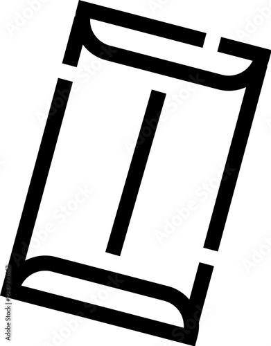 Black line art minimalist icon portraying a sweet chocolate bar, abstractly representing confectionery, delicious desserts, snacks, and sweet treats on a white background