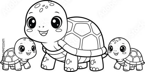 Turtle friends coloring book page for kids and toddlers