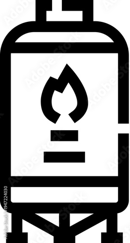 Gas tank featuring a flame icon, symbolizing industrial energy, fuel storage, heat generation, and natural gas supply for various applications and industries