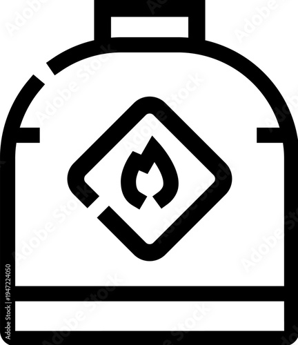 Gas cylinder with flammable liquids warning icon, line art pictogram signaling fuel, propanebutane hazard, safetycaution sign for storage, energy and industrial risk management