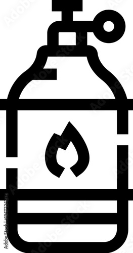 Gas cylinder icon illustrating a container storing flammable fuel or energy, featuring a flame symbol, representing safety warnings and hazard concepts