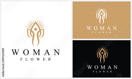Woman Human with Lotus Wellness logo design