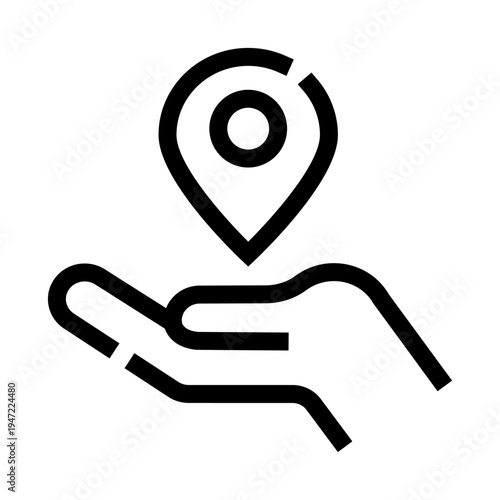 Hand presenting a navigation pin symbol, conveying concepts of delivery, service, giving, finding, and helpful guidance for directions, travel, and exact place discovery