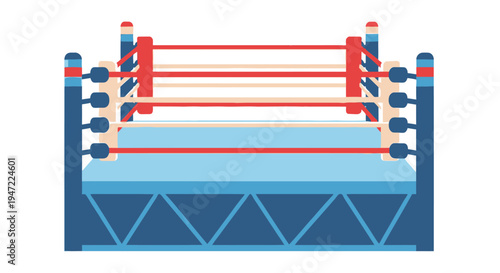Illustration of a wrestling ring with blue corner posts and red ropes