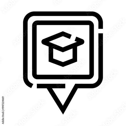 Studying and learning concept showing a graduation cap in a stylized map pointer, representing academic institutions, educational goals, and finding schools or universities