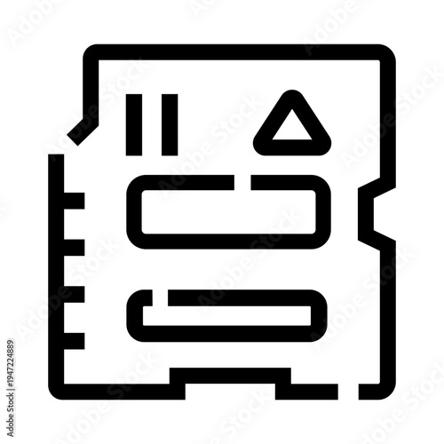 Digital memory card icon representing data storage, technology, and electronic hardware for devices such as cameras, phones, and computers, facilitating information transfer