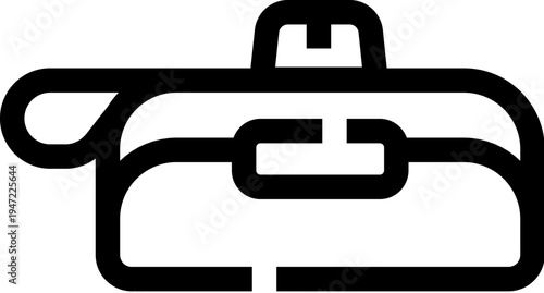 Minimalist line art suitcase icon in black and white, clean outline of luggage with handle and strap representing travel, vacation, business trips, departure and exploration