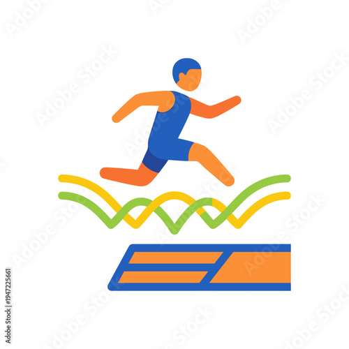 Illustrative vector icon depicting an athlete's powerful jump over obstacles, symbolizing the pursuit of a dream goal with determination and success