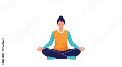 A serene woman meditating in a peaceful and calm environment on transparent background