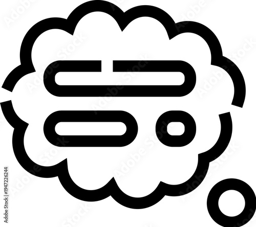 Thought bubble icon symbolizing mental processes, ideas, and thinking, with abstract lines and circles inside representing text or different thoughts, conveying concepts of brainstorming and message