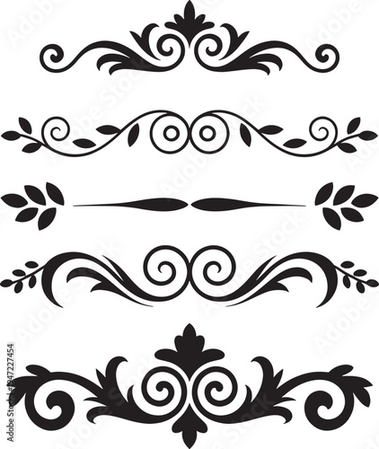 Set of five ornate decorative dividers in elegant classic styles for page or text separation