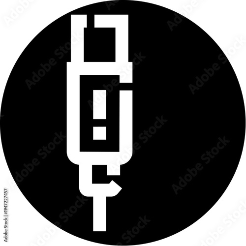 Universal serial bus connector type c graphic icon in a minimalist black and white circle, representing modern data connection, charging technology, and digital device compatibility