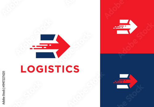 Vector logistics logo with a fast arrow. For business/company. Simple delivery service logo template design. Fast delivery logo with a moving arrow.