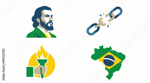 Tiradentes Day Set of Brazilian Independence Day Icons and Symbols isolated on white background, Vector