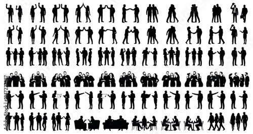 Social Interaction Silhouette Set Pack. Editable Vector Illustration. featuring silhouette, vector, people, group, business, social, teamwork, communication, greeting, interaction, illustration more.