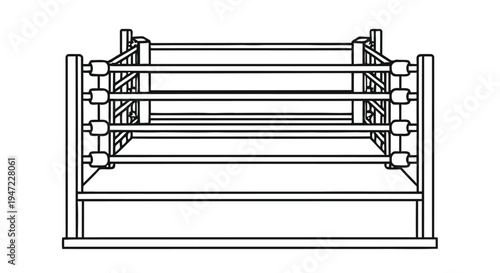 Simple line drawing of a wrestling ring with ropes and corner posts
