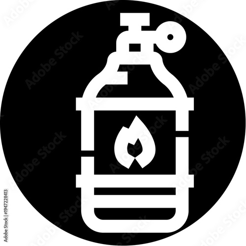 Gas cylinder icon displaying a flame, symbolizing industrial energy, fuel, and pressurized gas for various applications, including heating, cooking, and power