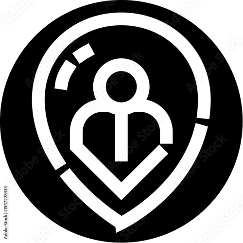 User icon inside a geo location pin with a tracking circle, symbolizing personal navigation, presence, and accurate positioning on a map or digital interface