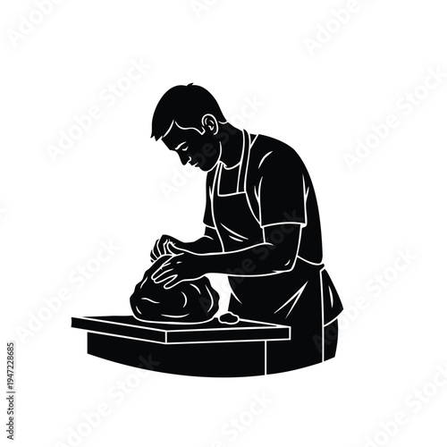 Chef or baker making dough or baking food prep silhouette illustration