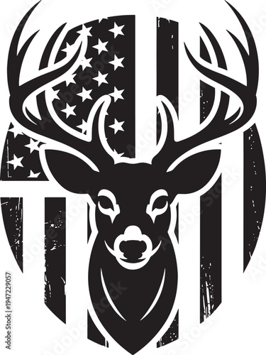American flag deer silhouette hunting buck antler graphic outdoors sportsman patriotic wildlife art