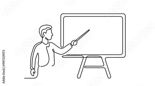Teacher Pointing at Blackboard Continuous Single Line Minimalist Education Line Art Illustration