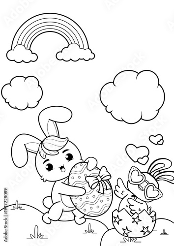 Easter Eggs and Bunny Coloring Page – Printable Holiday Activity for Children