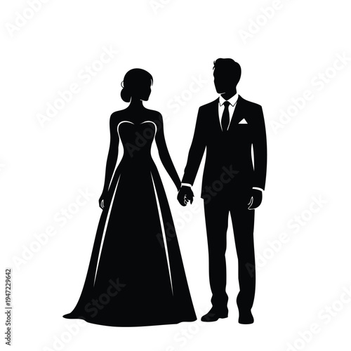 Elegant wedding couple holding hands together bride groom silhouette