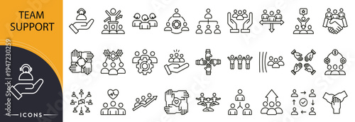 Team and support related icon collections. Containing collaboration, help, group, assistance, communication, partnership, service, staff, unity, and cooperation icons.