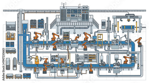 Industrial factory pipeline system diagram.
