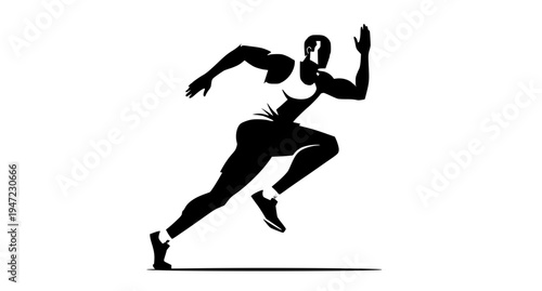 Low-angle dynamic orange male runner sprinting isolated on white background athletic vector illustration