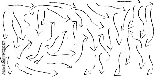 A diverse collection of hand-drawn arrows in various styles, pointing in different directions, symbolizing movement and directionality
