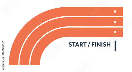Minimalist graphic of orange running tracks with start and finish line markers