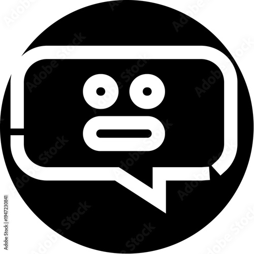 Robot chatbot avatar inside a circular speech bubble, symbolizing ai driven virtual assistant and conversational interface for customer support, ux, messaging and automation