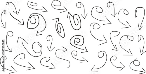 A collection of hand-drawn, doodle-style arrows and swirls, offering a versatile visual element for various design and illustration needs