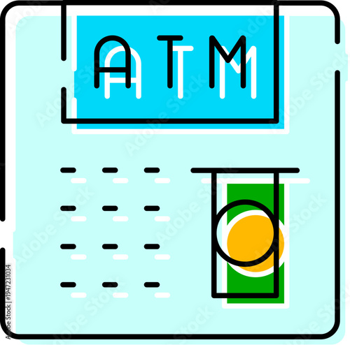 Automated teller machine illustration showing money coming out from the slot, representing banking, finance, and cash withdrawal services for everyday transactions