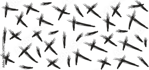 Abstract artistic pattern of crosses and dashes for design and graphic projects, conveying a sense of movement and texture with its scattered arrangement