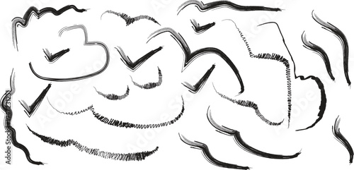 Dynamic Collection of Hand-Drawn Brush Strokes and Abstract Scribbles on White Background, Offering Artistic Flair and Expressive Texture for Creative Designs, a Versatile Graphic Element Pack