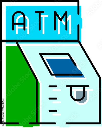 Automated teller machine icon representing fast, secure self service banking for cash withdrawal, deposits and account access, ideal for finance, payments and digital banking ui