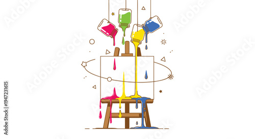 Vector illustration of creative workspace with colorful art supplies