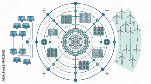 Infographic illustrating sustainable energy solutions and technology.
