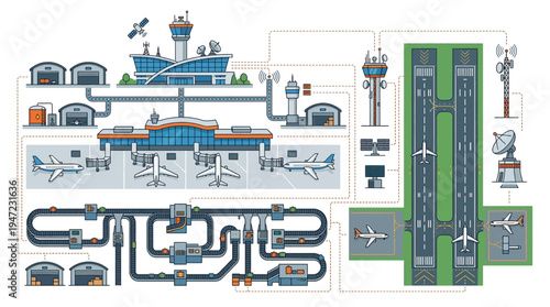 Airport infrastructure and operations illustration.