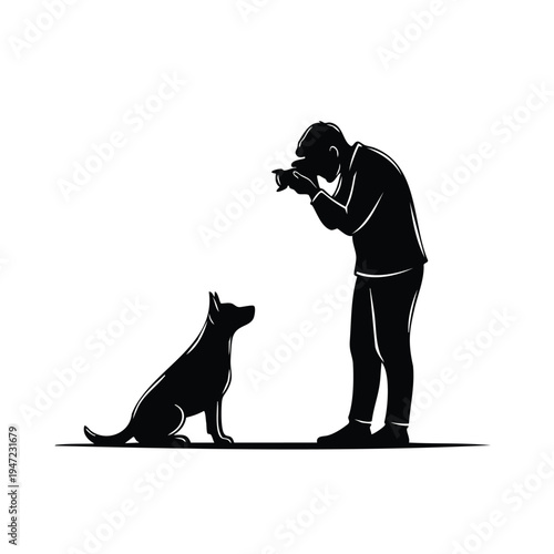 Photographer silhouette taking picture of dog pet animal outdoor