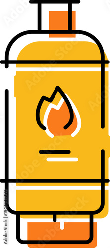 Gas cylinder icon featuring a flame symbol, illustrating concepts of energy, fuel supply, heating, and industrial gas storage, useful for safety information or utility graphics