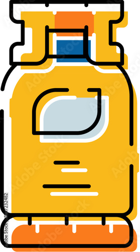 Yellow gas cylinder icon with black outline and orange accents, depicting a container for compressed natural gas or propane, symbolizing energy, heating, cooking fuel, and industrial applications